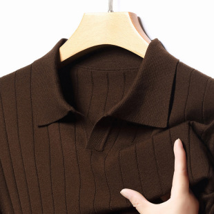 Cross-border foreign trade striped seagull collar men's sweater 2024 autumn Joker pullover base sweater men's wholesale