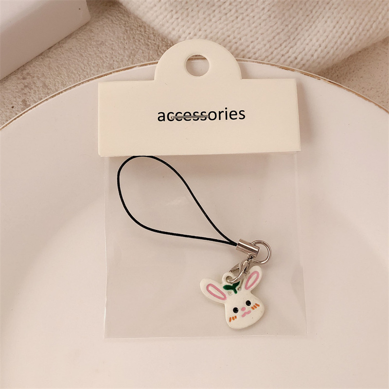 Nuevo colgante de joyería de bricolaje, colgante de bolsa de conejo de aleación de aceite de goteo, colgante de teléfono móvil de conejo blanco lindo