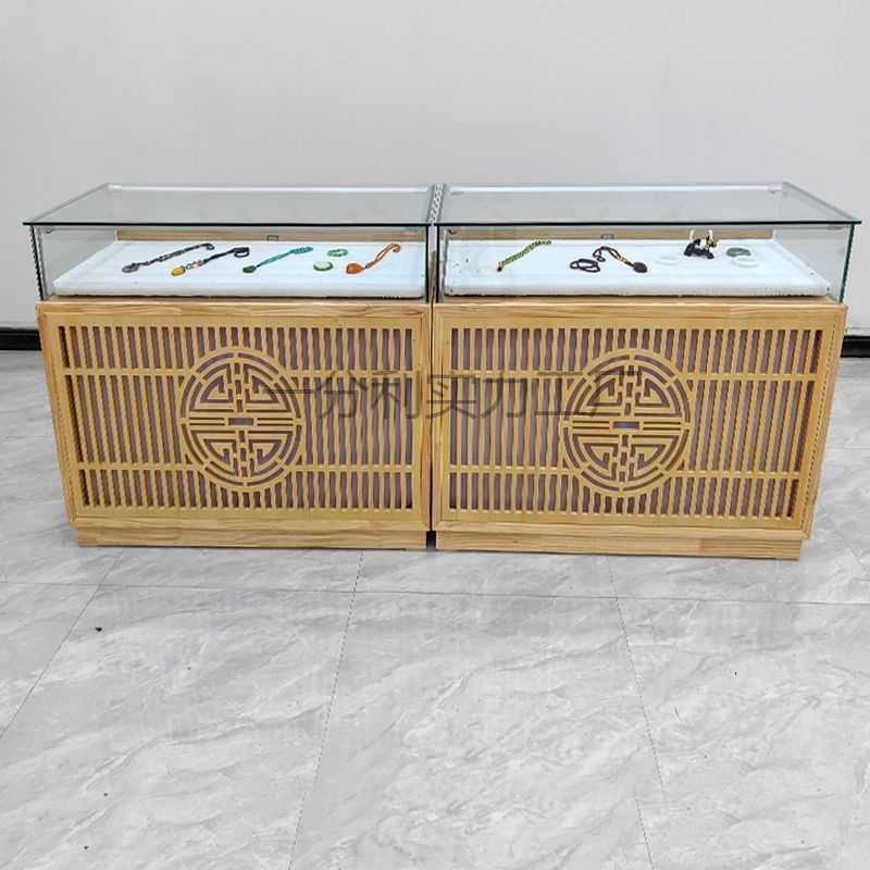 实木中式珠宝展示柜翡翠玉石蜜蜡饰品手串玻璃柜台银饰展柜