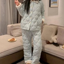 三层夹棉超厚睡衣女冬天湖南省服棉衣外穿家居服女高级感加绒加厚