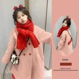 2025新款学院风红色格子大衣女秋冬甜美可爱小个子中长款毛呢外套