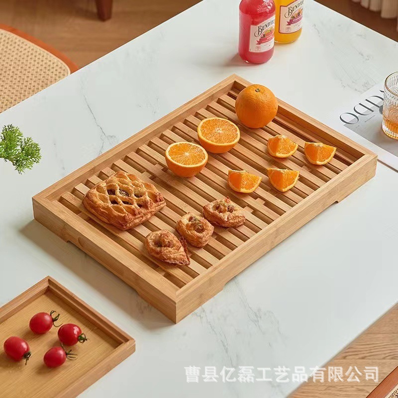 家用木质长方形面包点心托盘餐厅牛排烤肉盘实木格栅茶水托盘