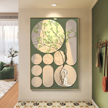 北欧抽象玄关装饰画现代简约客厅墙壁画创意绿植光影走廊过道挂画