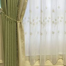 新款轻奢法式浅绿色遮光卧室客厅窗帘窗纱拼接纯色成品