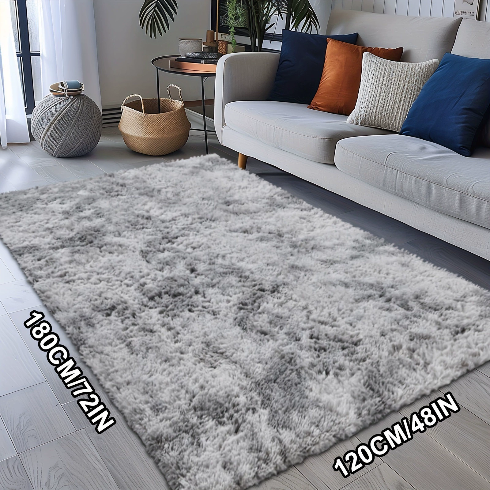 1pc Super Soft Thickened Fluffy Tie Dye Light Gray Area Rug