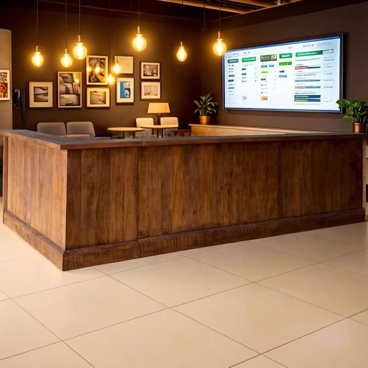 Light Luxury Old Elm Wood Cafe Bar Counter, Company Gym, Beauty Salon Front Desk Reception Counter, Commercial Reception Cashier Counter