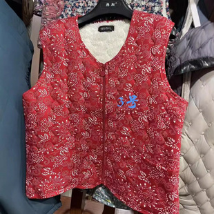 2025 New Knitted Vest for Middle-aged and Elderly fleece-lined Winter Warm Vest Mother's Women's Short Thickened Arctic Velvet