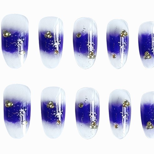 Comercio exterior flash diamante azul y blanco gradiente para usar uñas europeas y estadounidenses estilo largo de uñas 24 piezas de uñas falsas al por mayor