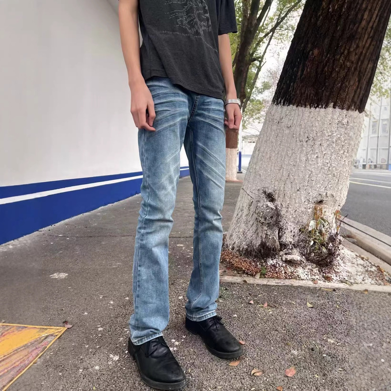 Jixuan Cleanfit517 Blue Denim 3D Cat Whisker 3.0 Jeans Washed Slightly Flared Slim Fit Long Pants for Men