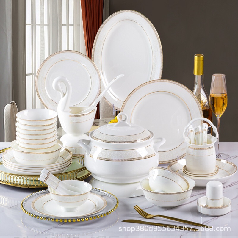 Single-Piece Customizable Bowls and Plates, High-End Jingdezhen Bone China Household Tableware, Bowls, Plates, Rice Bowls, Noodle Bowls, Bowls and Chopsticks