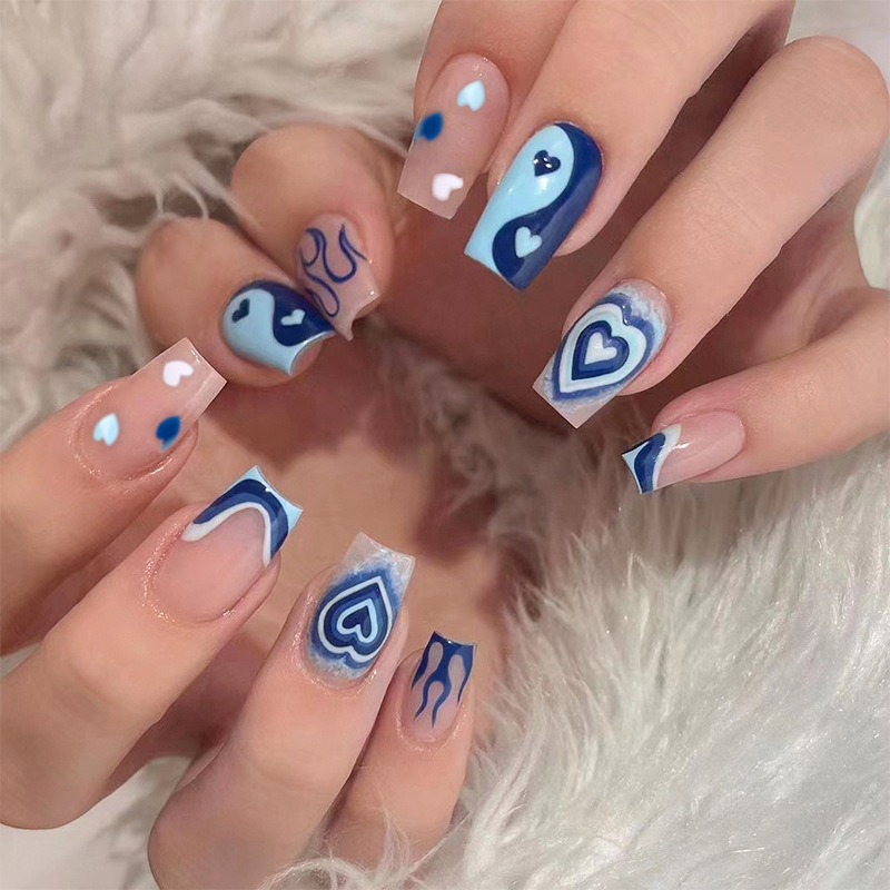 Blue Flame Yin Yang Love Wearable Nail Tips Nail Art Stickers Wearable Nail Tips Special Nail Tips Wearable Nails