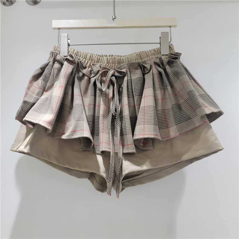 Pantalón Falda de Capas para Mujer de Algodón y Poliéster Diseño con Lazo, De Tiro Medio