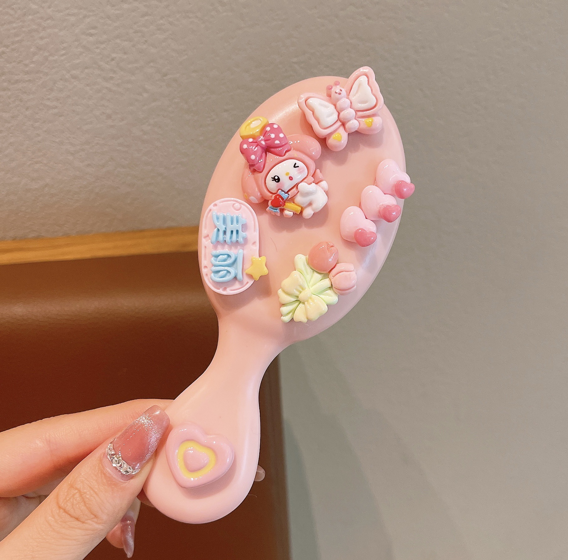 Lindo portátil con tapa plegable, peine de bolsa de aire plegable, masaje, peine pequeño, espejo, mini peine de colchón de aire portátil todo en uno, mujer