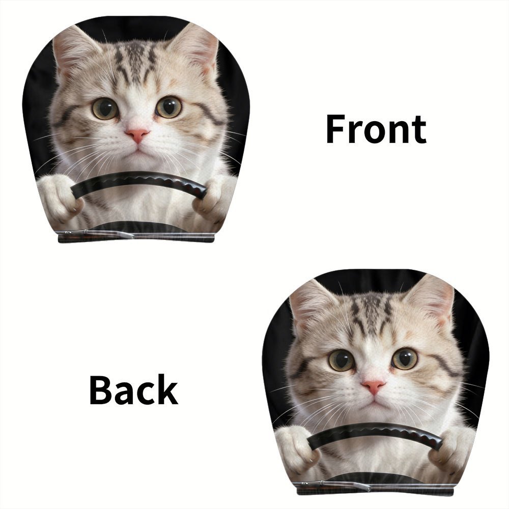 Car seat headrest cover with cute cat theme, personalized print, universal for car interiors, can be customized with labels and made according to provided images