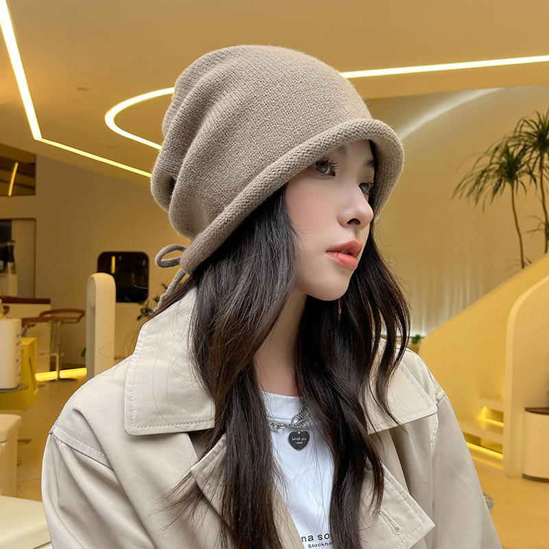 堆堆帽子女秋冬季金属标日系德绒时尚显脸小护耳大头围套头包头帽|undefined