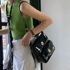 24韓国の新型loe * 横版縦版ダブルボタンワックス革ダブルポケット郵便バッグ斜め掛けショルダーバッグ