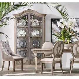 美式简约时尚长方形成套餐桌椅 法式复古实木雕刻餐桌椅组合家具
