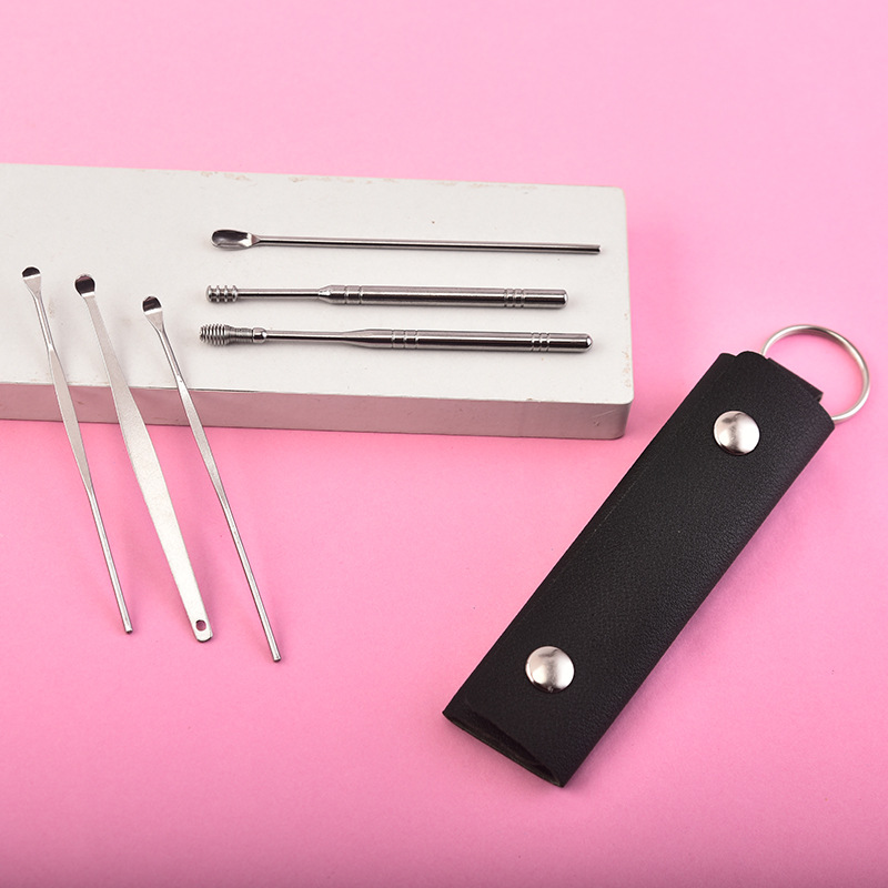Factory Wholesale Stainless Steel Ear Picks 6-Piece Set Portable Spiral Children's Ear Scoop Kit Ear Cleaning Tools