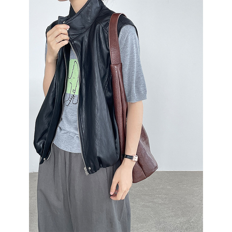 Taochuan Korean Style Leather Vest Jacket for Women 25 Autumn New Fashion Layered Loose Versatile Pu Top 2787