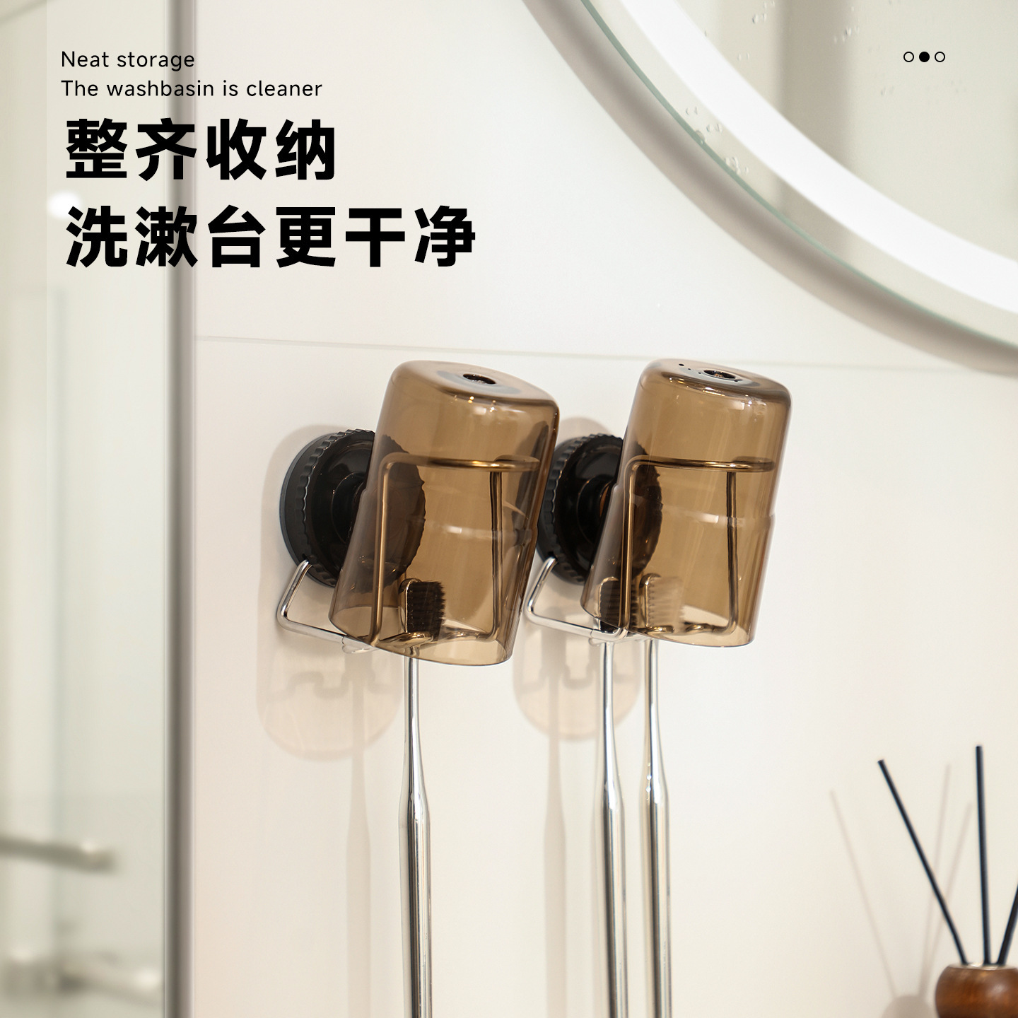 Strap cepillo de dientes ventosa sin perforación taza de baño pasta de dientes colgante tipo pared enjuague de boca taza de dientes