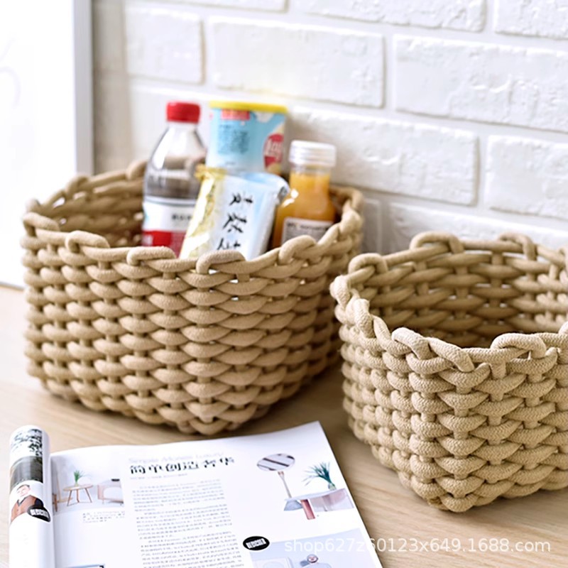 Cesta de almacenamiento tejida a mano personalizada cesta de almacenamiento de cuerda de papel caja de almacenamiento de entrada cesta de madera caja de almacenamiento de bocadillos cesta doméstica