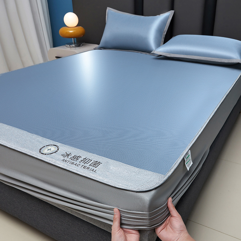 Sombrilla de cama de seda de hielo antibacteriana de verano, cubierta de cama fresca de una sola pieza, cubierta protectora de colchón todo incluido, juego de tres piezas 2