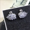 Swan, zirconium, earrings, universal silver needle, Korean style, internet celebrity, silver 925 sample