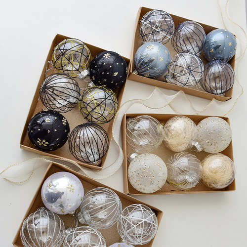 NUCHI Cross-border New Christmas Decoration 8cm Christmas Ball Hand-painted Ball Fabric Ball Transparent Ball Christmas Tree Decoration Ball