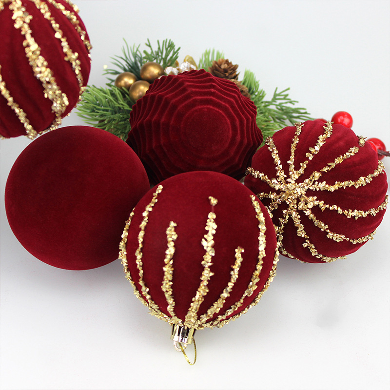 Bolas de Navidad flocado bolas de Navidad bolas de decoración de Navidad 8cm bolas de Navidad decoración de árbol de Navidad colgante decoración de Navidad