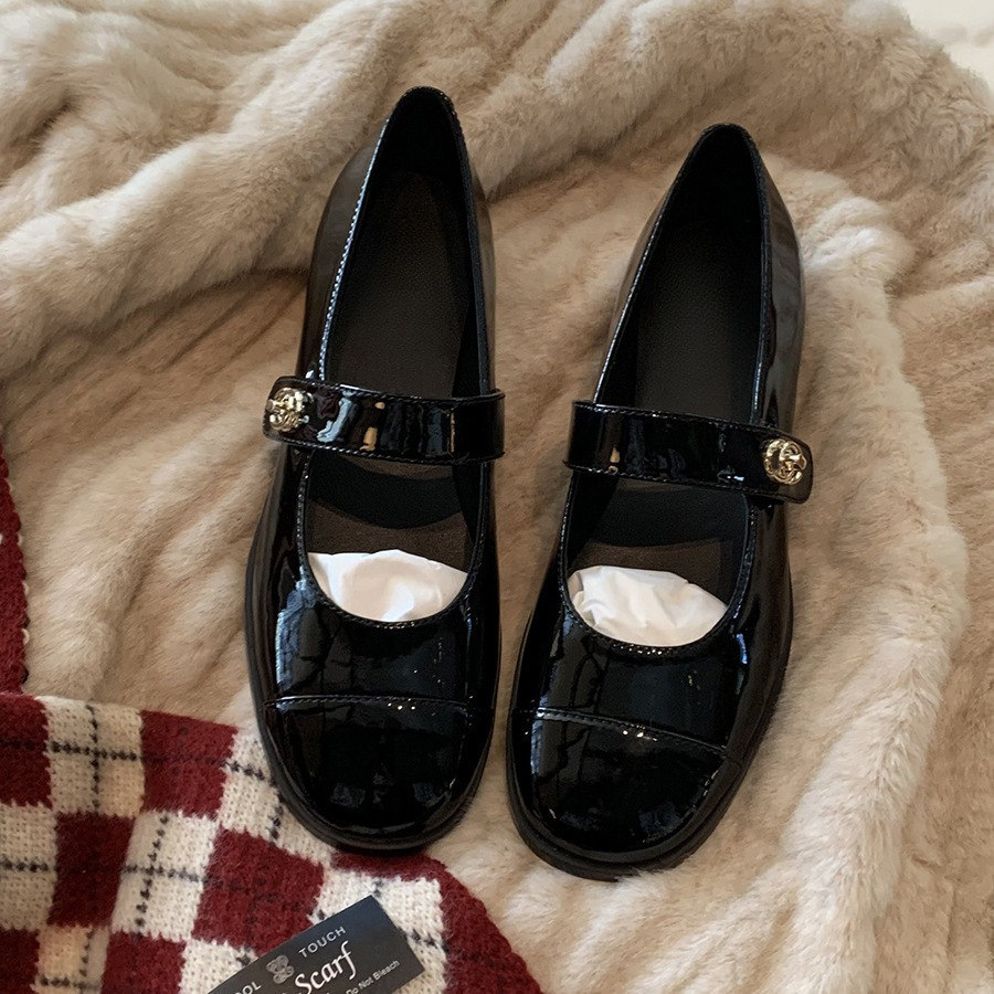 샤오샹풍 메리제인 슈즈 프렌치 스타일 원버튼 진짜 소가죽 플랫 슈즈 얕은 굽 두꺼운 굽 작은 가죽 신발 로퍼 여성용