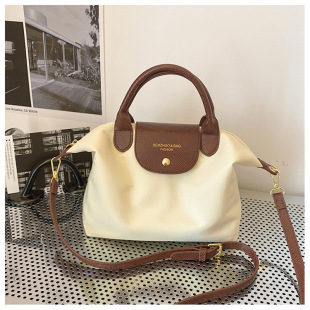 2025 New Oxford Cloth Bag Women's Texture Fashionable Spliced Dumpling Bag Casual Spliced Handbag Commuting Bag