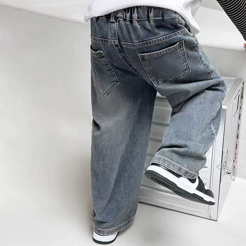Трендовые джинсовые ретро штаны для мальчиков, джинсы, для подростков, свободные прямые посадки