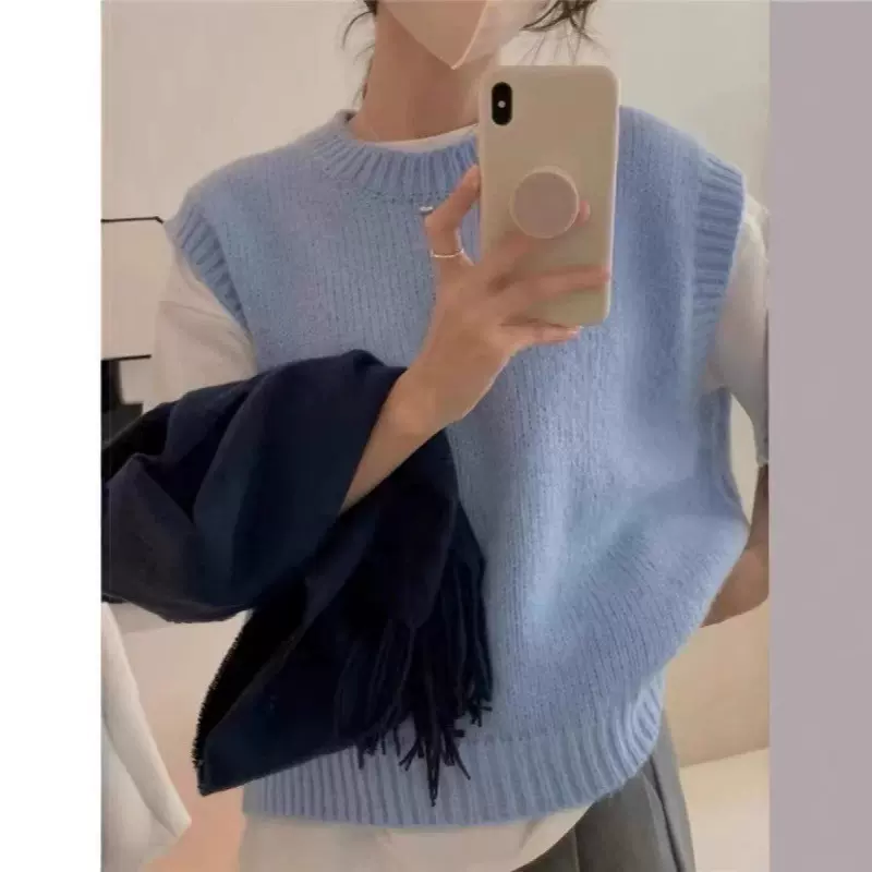 韩系新款叠穿坎肩毛衣外套背心时尚马夹针织马甲女春秋外穿高级感