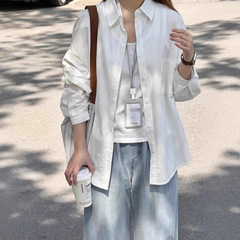 白色衬衫女春夏新款法式高级宽松polo领长袖上衣防晒外套爆款推荐