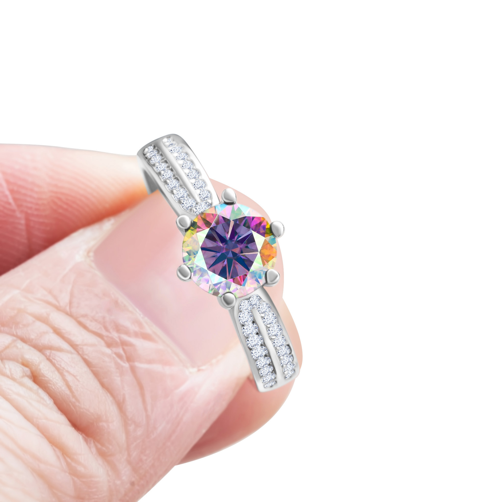 Anillo de piedra de moissan azul de matrimonio de plata esterlina de seis garras de diamante de moissan joyería de mujer joyería de la reina de las estrellas