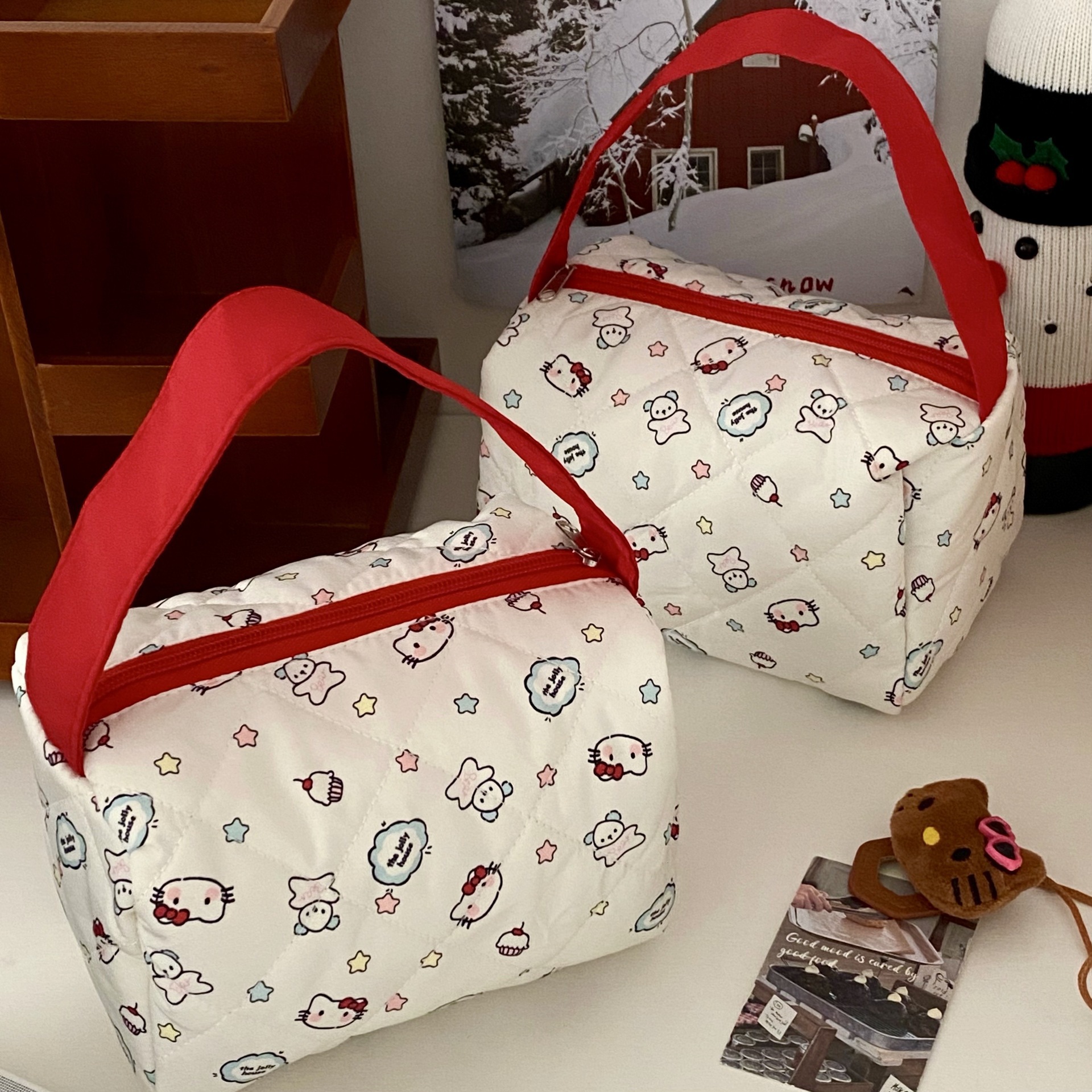 Cute three dimensional handheld cartoon cosmetic bag