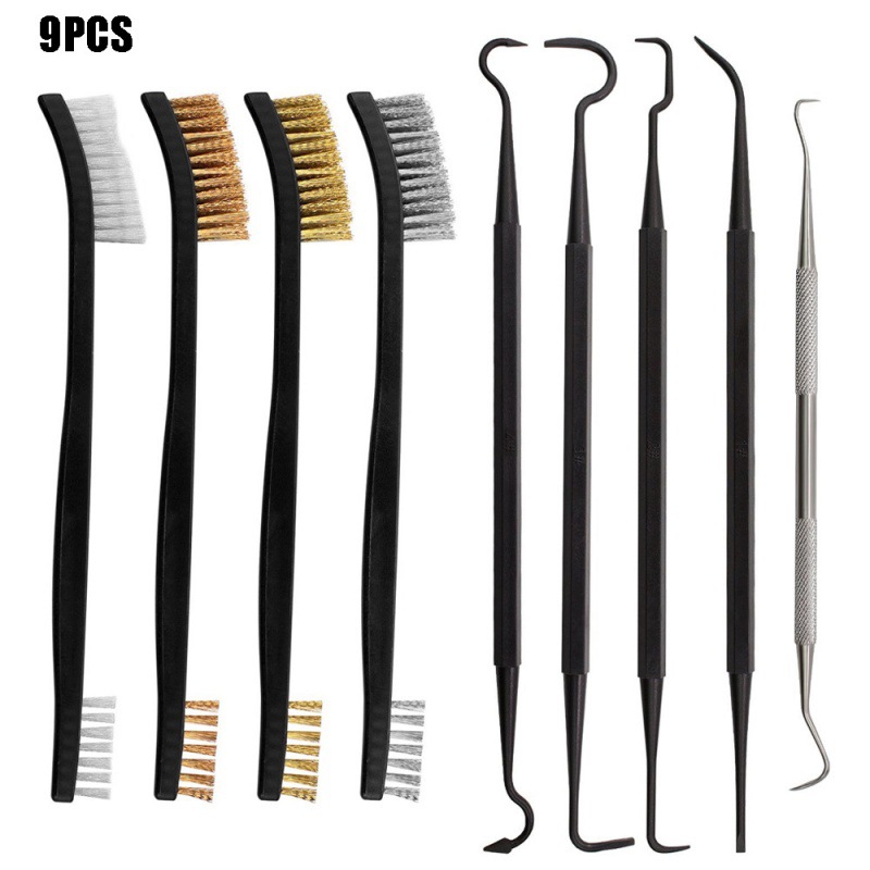 跨境9件套迷你钢丝刷和镐套件双头黄铜铜尼龙钢刷和聚合金属镐头