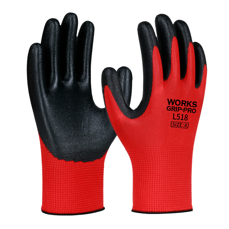Guantes de protección laboral pegamento de nitrilo a prueba de aceite a prueba de agua para uso seco en el sitio de construcción antideslizante anti-desgaste guantes protectores de caucho nitrile