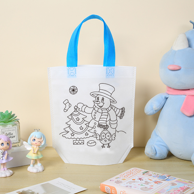 Bolso de graffiti de pintura de bricolaje hecho a mano para niños, regalo de jardín de infantes, dibujo de tela no tejida de dibujos animados, bolsa de tela de mano para colorear