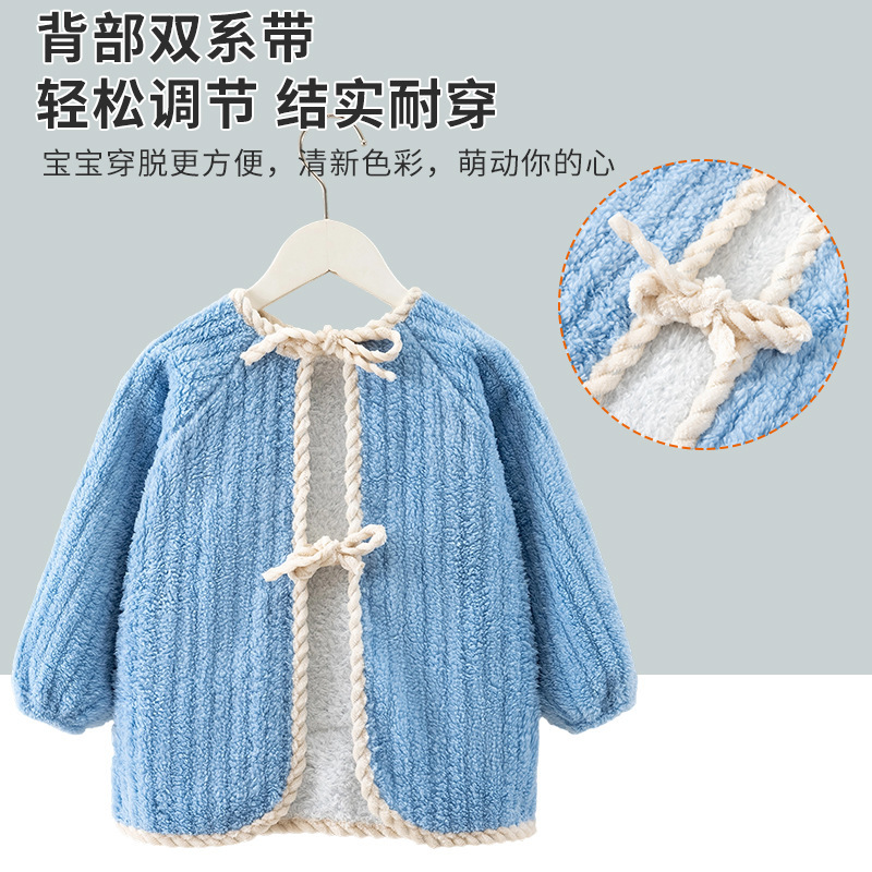 宝宝吃饭罩衣防水儿童围裙男孩反穿衣防脏长袖秋冬婴儿外穿围兜男|undefined