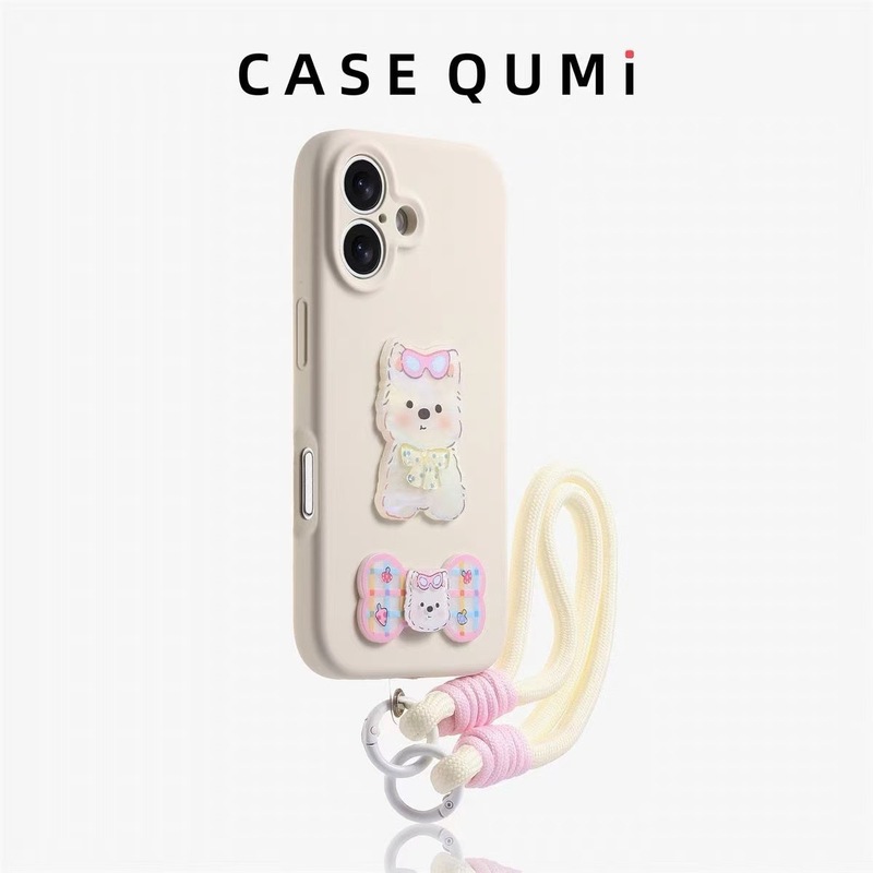 カスタード立体子犬の骨 iPhone16promax Apple 13/15 携帯電話ケース 11 ハンドロープ 14 漫画 12|undefined