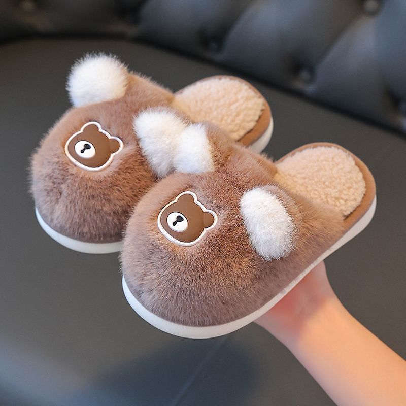 Zapatillas de algodón para niños otoño e invierno 2025 antideslizantes para el hogar con una base suave cálida lindas zapatillas de dibujos animados para hombres y mujeres niños niños