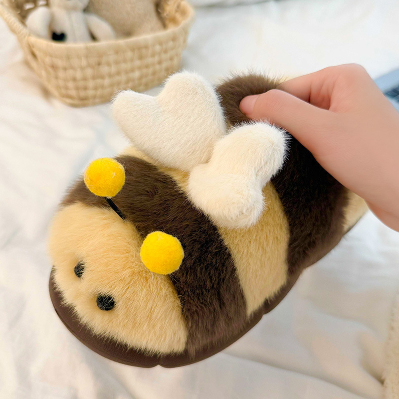 Zapatos de algodón de peluche para mujeres nuevas zapatillas de peluche lindas de dibujos animados para mujeres en el hogar de invierno más peluche pareja caliente