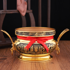 Zinc Alloy Incense Burner with Double Ears, Round Design – Household Wealth God & Treasure-Inspiring Furnace for Offering and Incense Sticking, Buddhist Ritual Supplies—Factory Wholesale