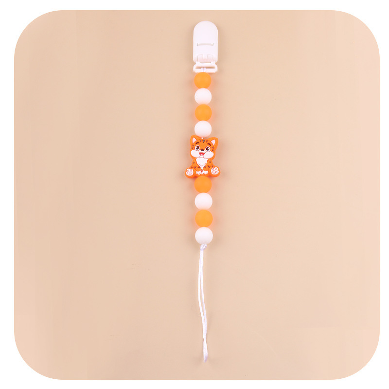 Amazon nuevo clip de pezón de plástico para bebés animados animales gatos calmar silicona bebé molar cadena de pezón