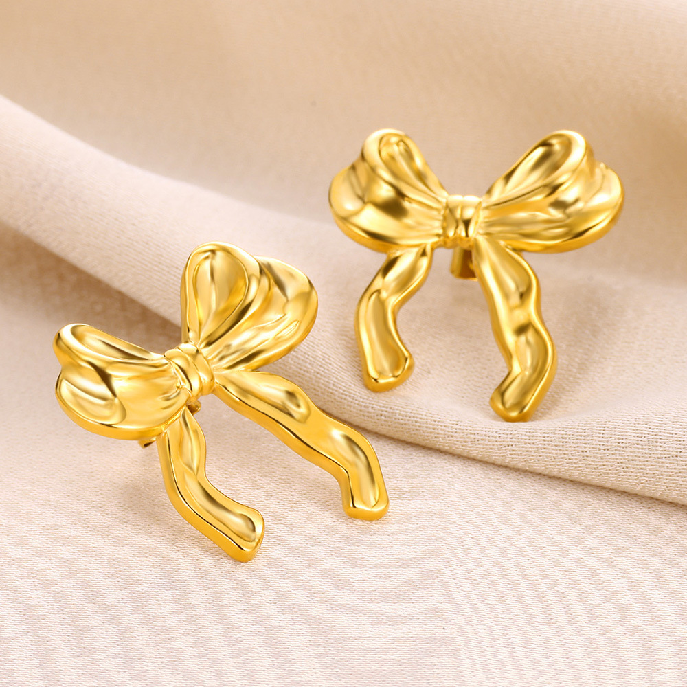 Holiday, Daily Occasion PVD Coated Real Gold Plated Bow Knot 304 Stainless Steel Simple Style Classic Style Waterproof Non Tarnish Ear Studs