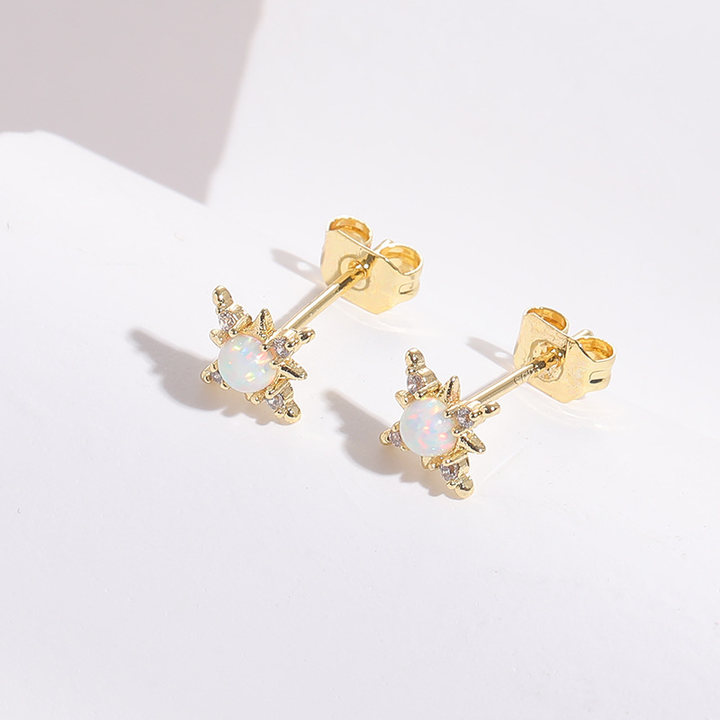 Fashion Geometric Copper Inlay Gem Zircon Ear Studs 1 Pair