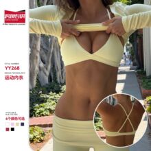 跨境夏季聚拢显胸带胸垫瑜伽运动内衣女外穿跑步健身性感美背文胸