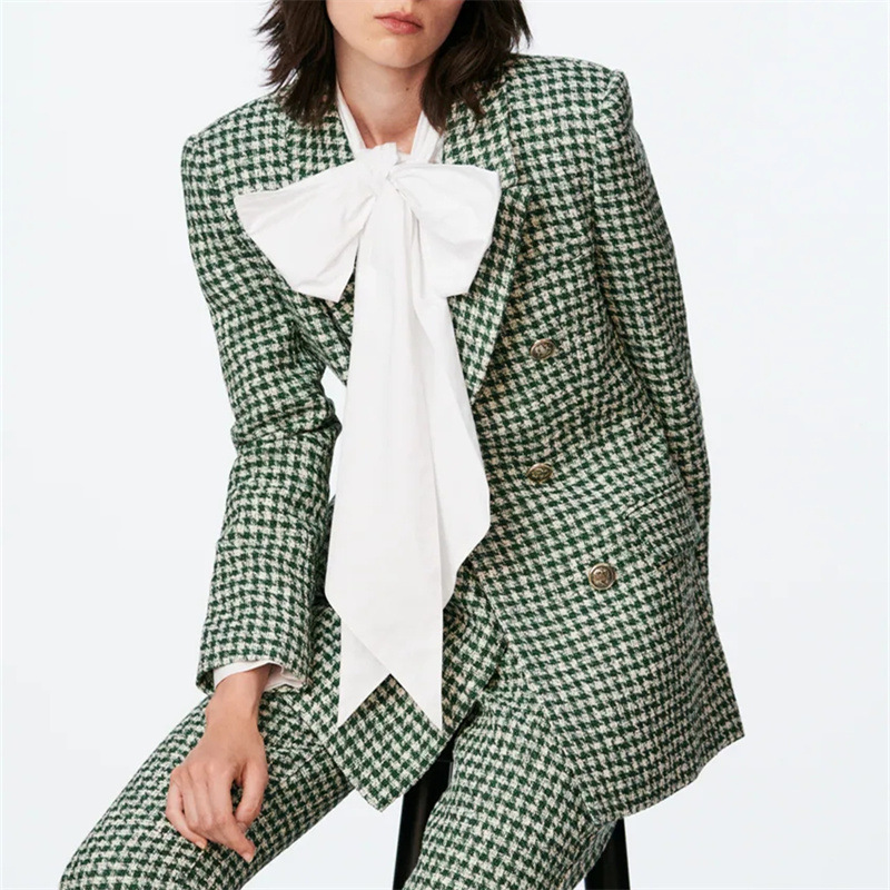 Cross-border European and American-style New Suit Collar Double-breasted Slim-fit Slub Texture Casual Long-sleeved Suit Jacket