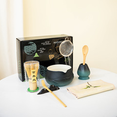 日本製粗陶器抹茶茶器セット風景画抹茶ボウル注ぎ口付き陶器茶筅4点セットギフトボックスクロスボーダー
